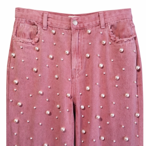 POL Pearl Jeans Pink Embellished Denim Statement High Rise Size Small - Picture 2 of 16